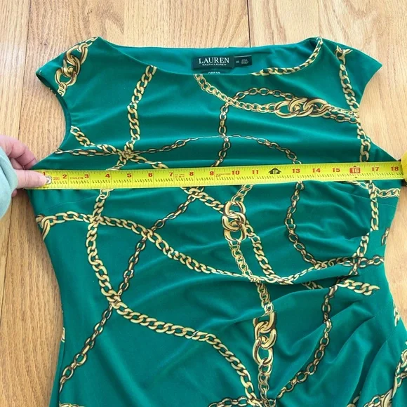 Lauren Ralph Lauren Dress 10 Green Equestrian Gold Link Chain - Picture 7 of 8
